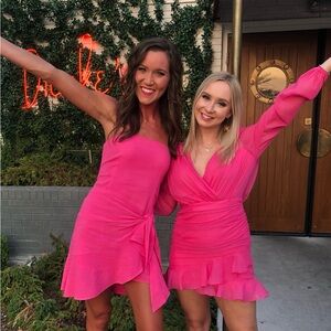 pink strapless tie front dress